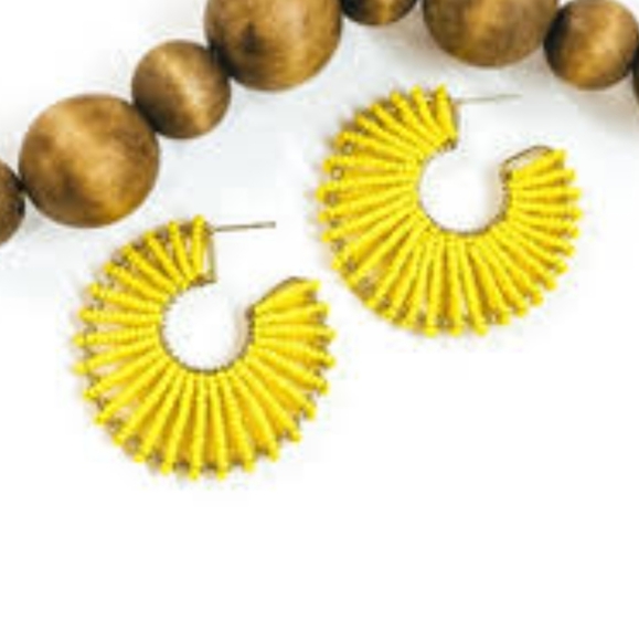 Island Beauty Beaded Hoop Earrings in Lemon Yellow,  New - Picture 2 of 2
